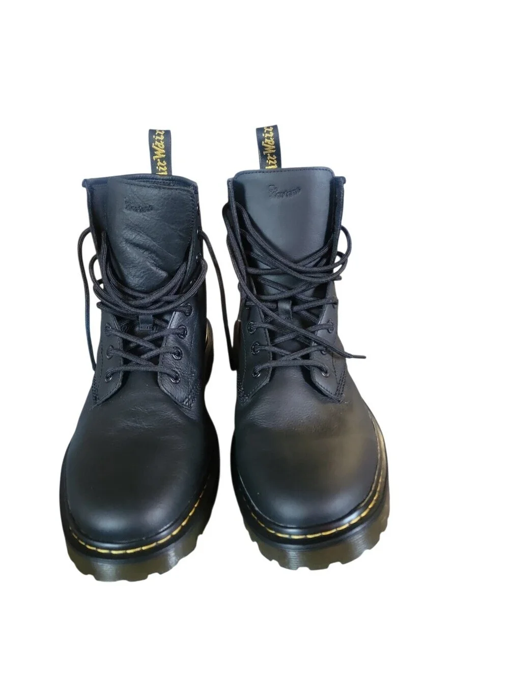 Dr. Martens 1460 Black Leather Lace-Up Boots with Yellow Stitching AirWair Loop